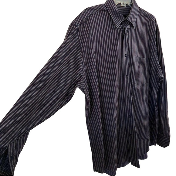 Bugatchi Navy and White Striped Long Sleeve Shirt Size Large - Picture 4 of 7
